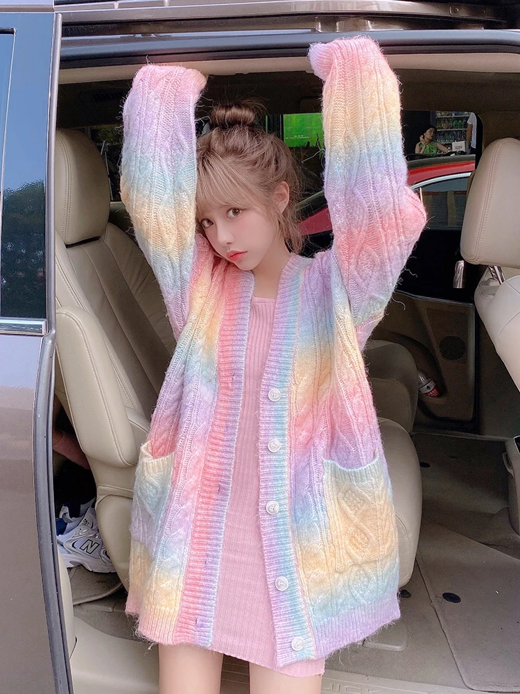 Nanteng Custom Wholesale Loose Oversized V-Neck Coat Long Clothes Knitted Women Cardigan Sweater