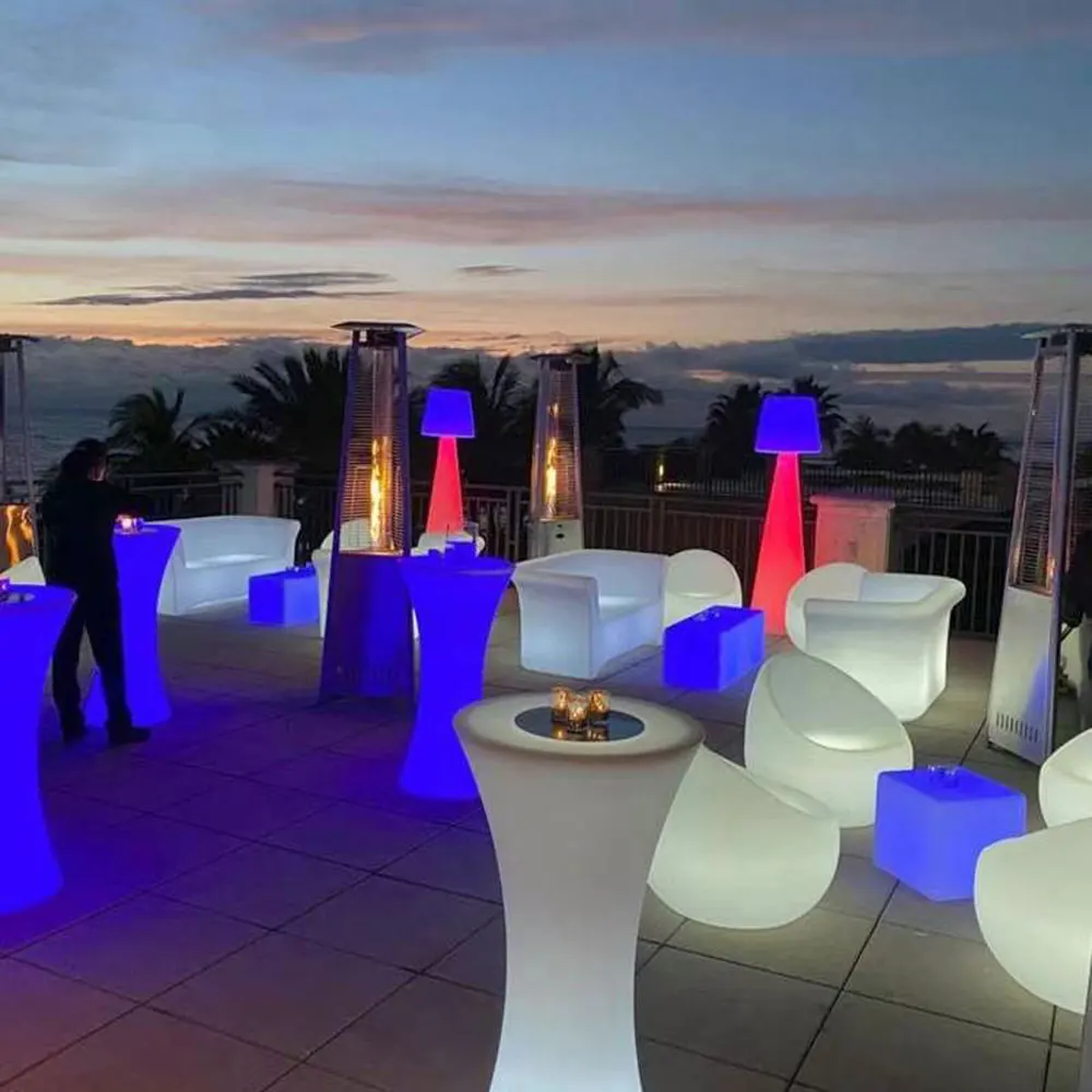 Commercial LED Furniture Stylish Highboy Bar Party Table Outdoor White Plastic Wedding Event Luminous Cocktail Table and Chair