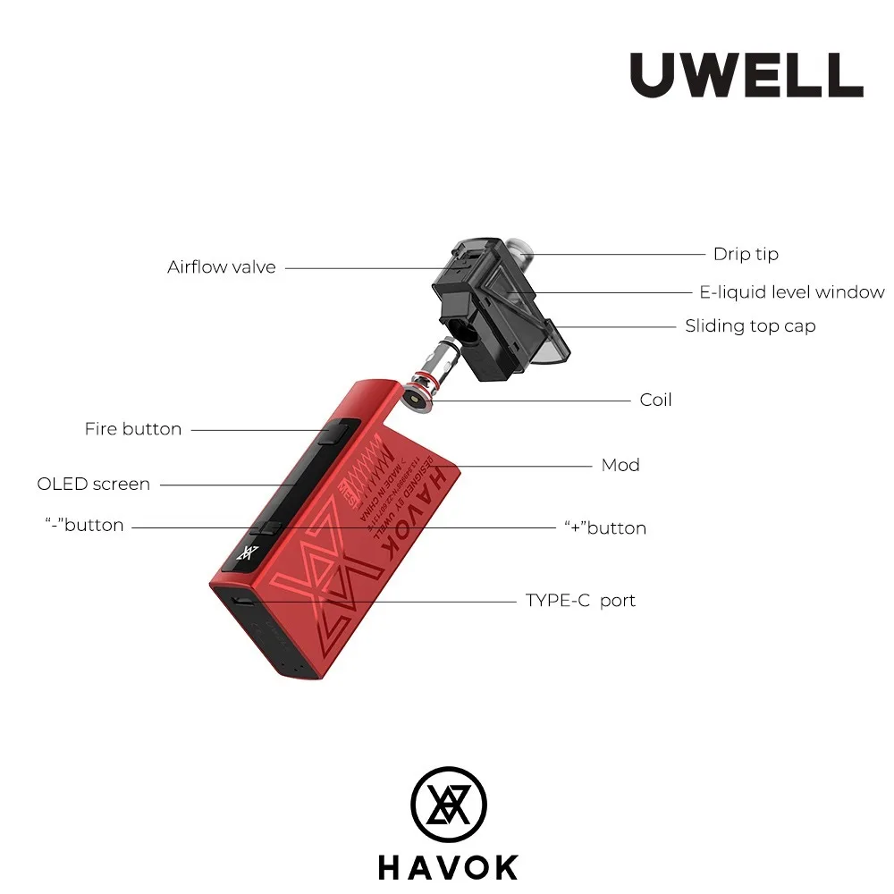 Uwell Havok V1 Pod Kit 0 25/0 6 Ом оригинальные катушки 1 упаковка/4 шт.