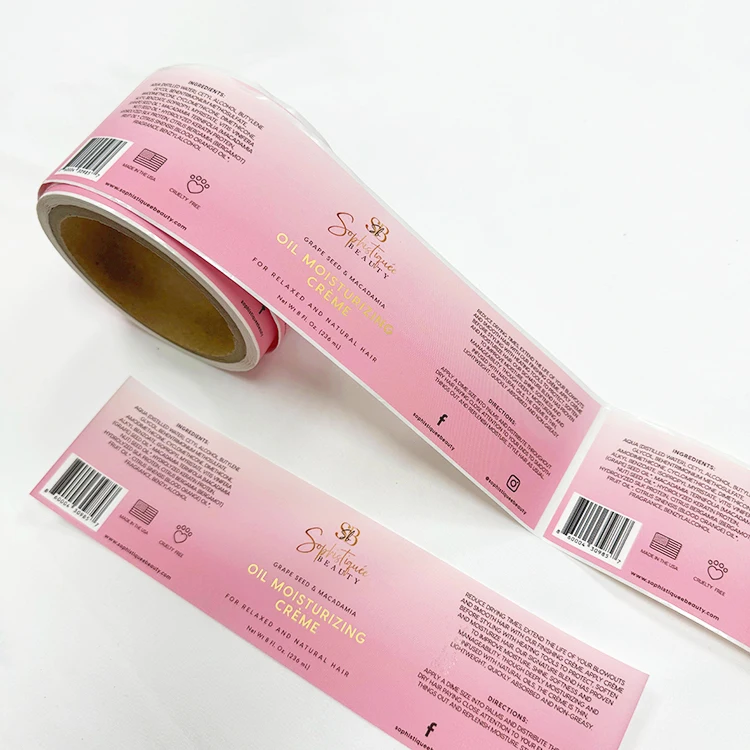 Custom Adhesive Sticker Label Roll Vinyl Gold Foil Lamination Logo Printed Cosmetic Labels
