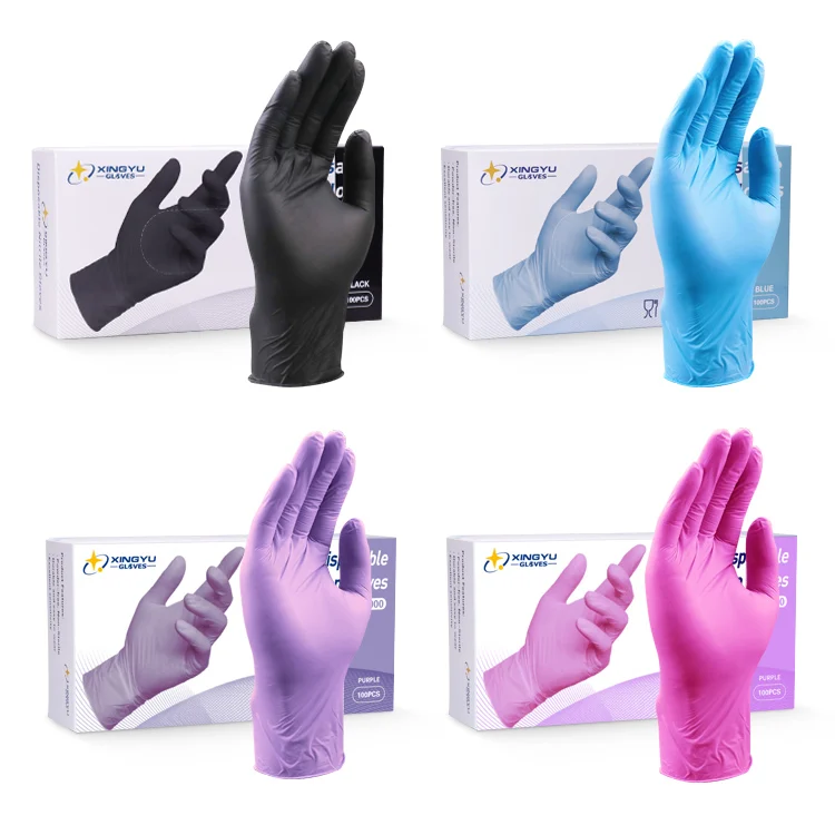 Blue White black pink disposable nitrile gloves powder free guantes de nitrilo a sell gloves