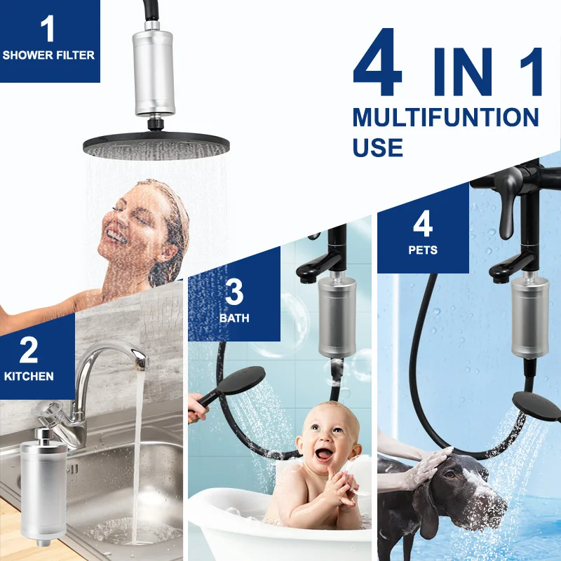 Aluminum Body Shower Purifier Filter Head Water Filtration System Replaceable Filter