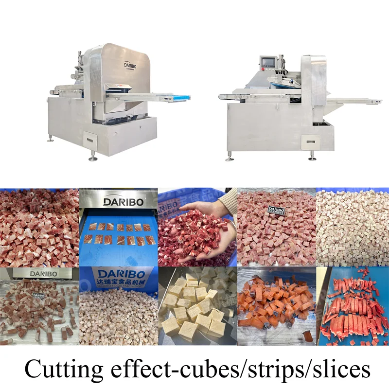 DARIBO Easy Cleaning Frozen Salmon Cubes Cutting Machine with Conveyor Belt for Hotels for Sale