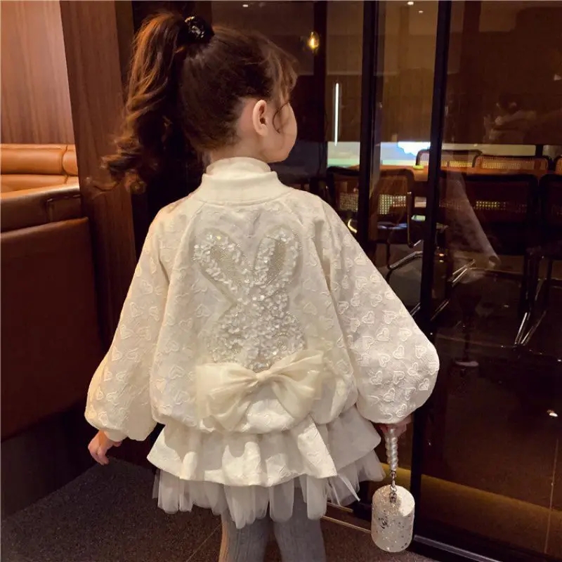 Wholesale High Quality Butterfly Bow Girl Jacket Coat Sequin Decoration Children Jacket Clothes Kids Jacket