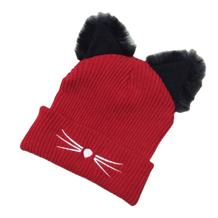 winter custom logo kids knit hat with cat ear