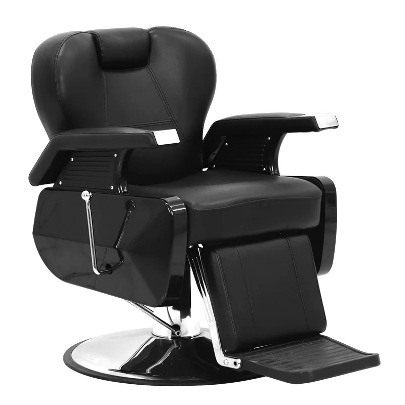 sillas peluqueria cadeira de barbeiro profissional hydraulic pump all black synthetic leather salon barber shop chair for men