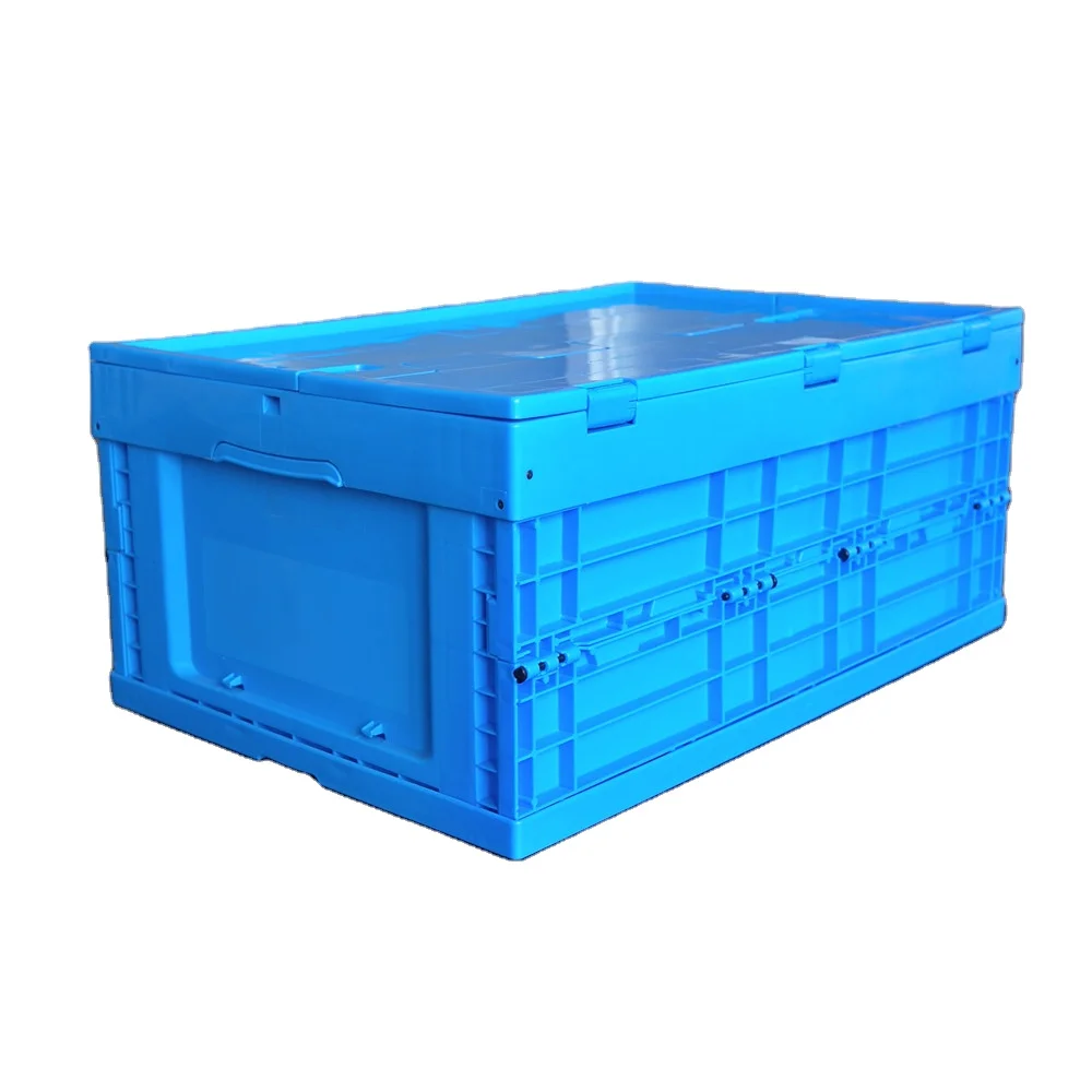 logistics use Heavy duty high quality 600x400x265 mm Solid Box Style collapsible box Plastic folding Crates with attached lid