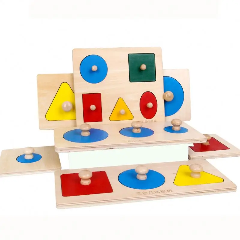 Classic Magnetic Multiple Shape Geometric Grasping Recognition Board Wooden Montessori Puzzle Sets For Toddler
