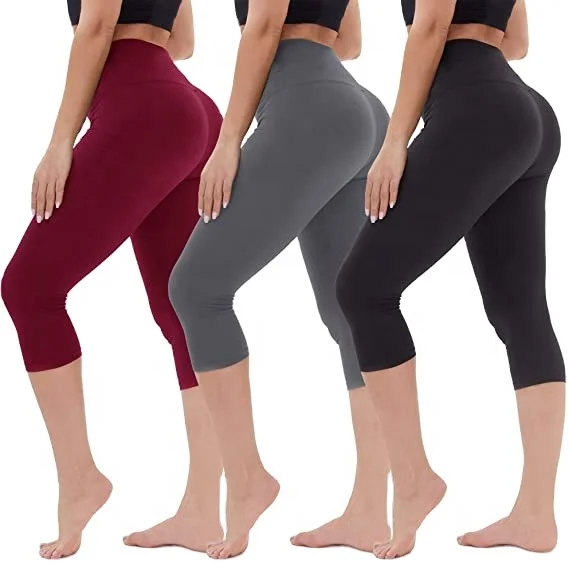 
Mid-Calf Super Soft High Waisted Sports Yoga Pants Push Up Plus Size Solid Carpi Leggings for Women 