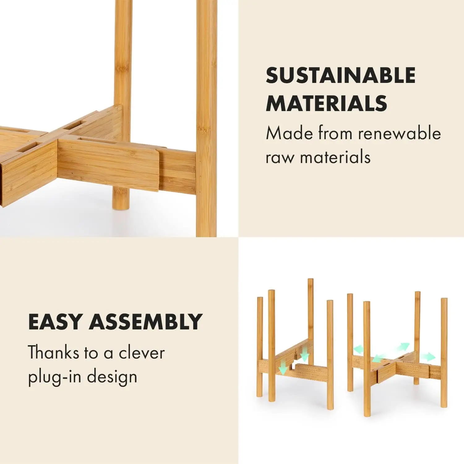 Plant Stand Adjustable M without Planter - Flower Stand Wood Made of Sustainable Bamboo - Plant Stand - Wooden Pla