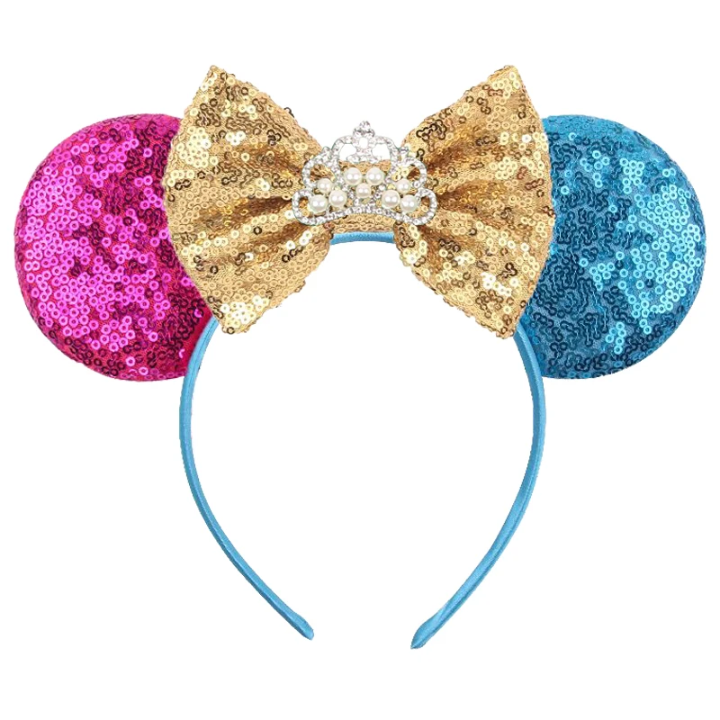 Girls Crown Pearls Sequins Mouse Ears Bow Headband Kids Hair Accessories Women Boutique Head Wear Mujer Cute Party Hairband