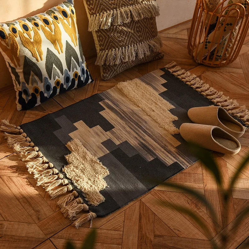 Vintage Living Room Bohemian Style Bedroom Carpets And Rugs With Tassel 60*90cm Table Mat Tuft Printing Mat