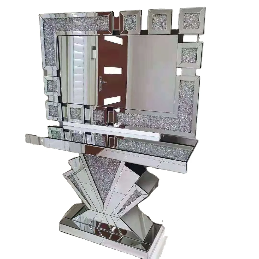 Luxury Silver Mirror Sideboard Mirror Nightstand Crushed Diamond Dinning Table Side Table With Mirror
