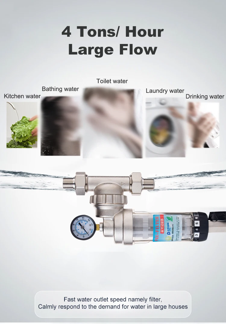 Copper Front Water Filter with Pressure Gauge Household Tap Water Purifier Prefilters