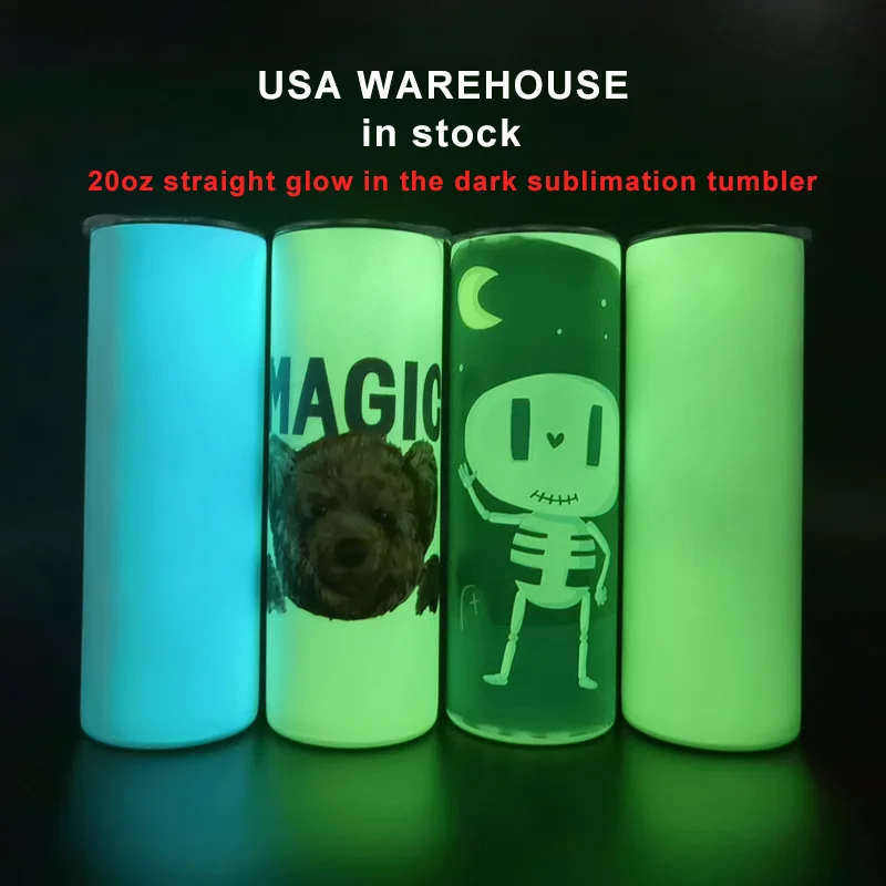 US Warehouse stocked 20oz Stainless Steel Skinny Blank Luminous Paint Straight Blank Sublimation Glow In The Dark Tumbler