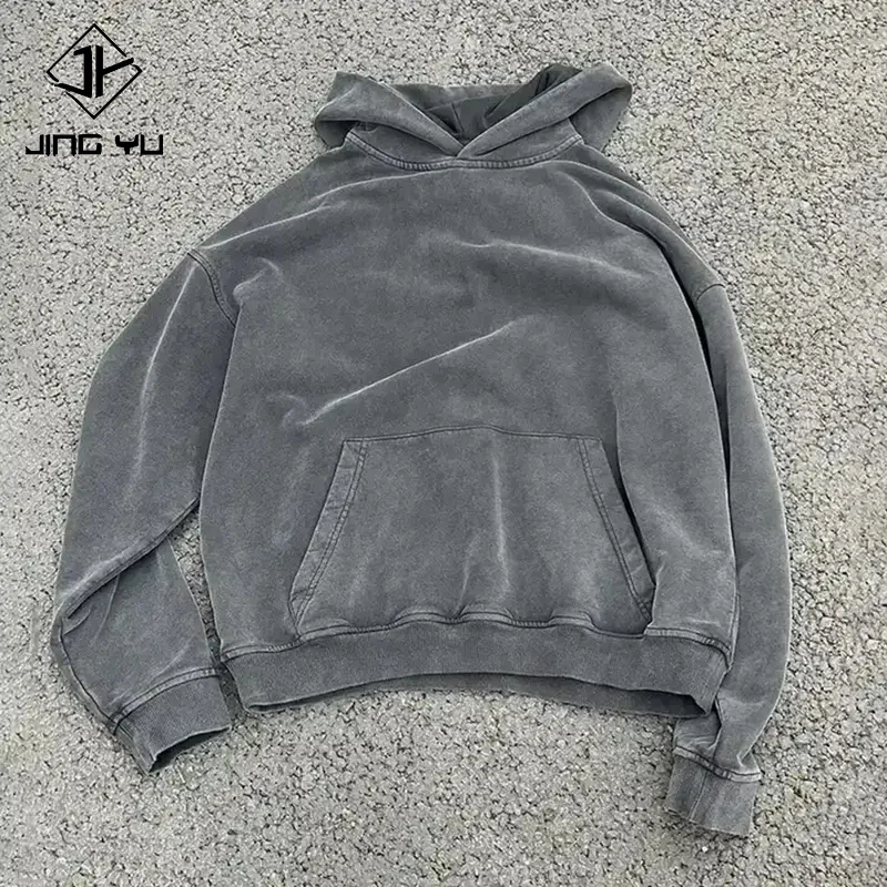 custom manufacturer street wear stone acid washed sweatshirt men cropped no strings sun faded vintage wash hoodie