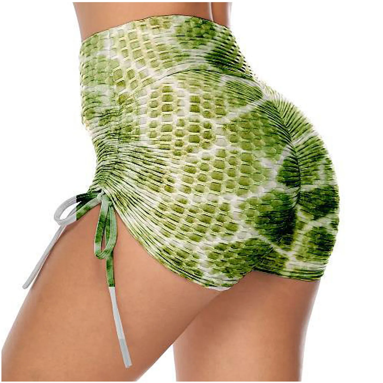 
2021 Hip Lift High Waist Printed Wrinkle Yoga Shorts Outdoor Sexy Leisure Sports High Street Seaside Travel Shorts 