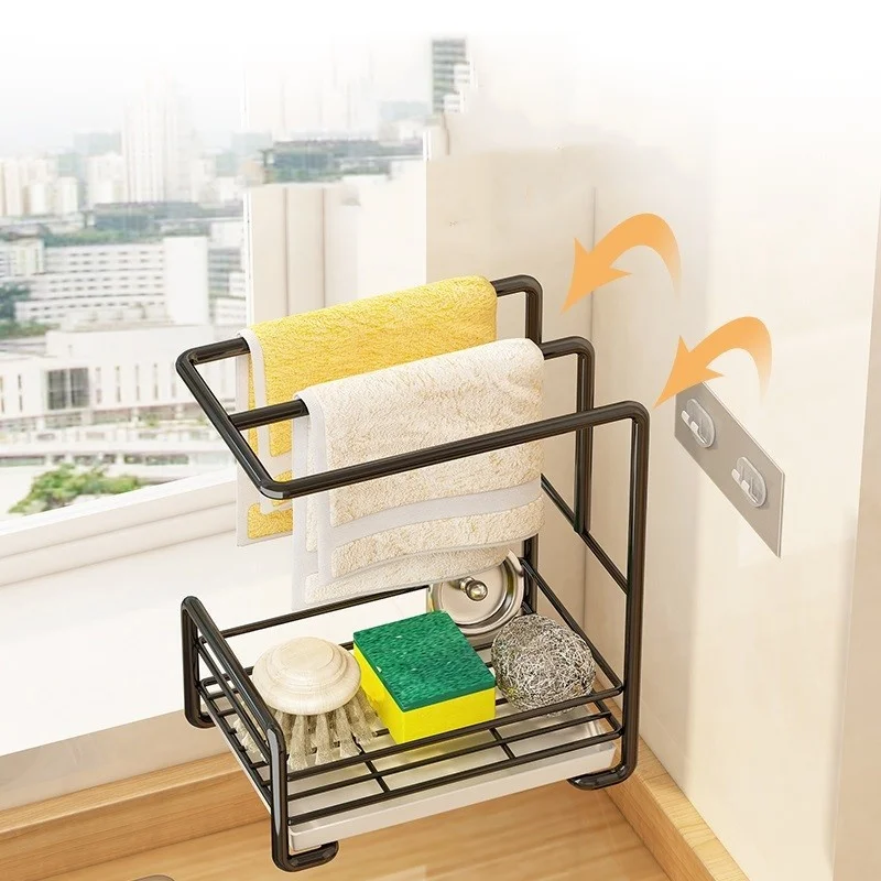 Sponge Drainer Rack Stainless Steel Sink Holder No-punch Wall Mounted Countertop Dishcloths Holder Storage Bracket
