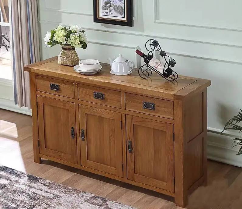 Living room solid wood furniture white oak Office data large storage cabinet with 3-draw 3-door