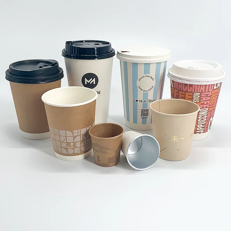 Logo printed disposable takeaway double wall paper cup for hot coffee drinks with lids