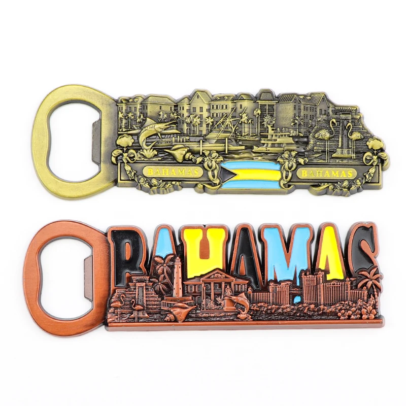 Wholesale Custom Design 3D Crafted Bahamas Tourist Souvenir Gifts Metal Bottle Opener Fridge Magnet