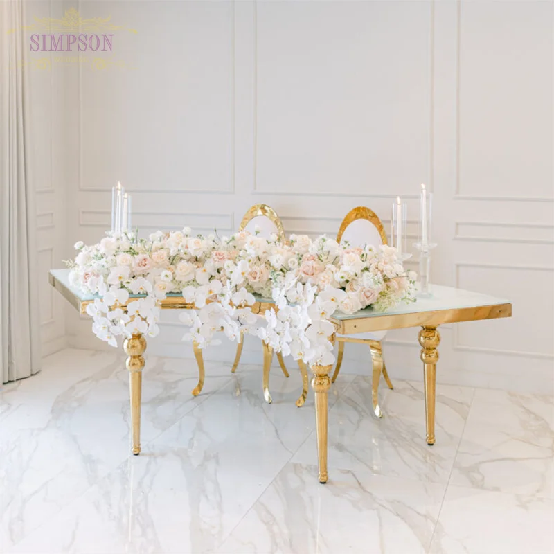 factory Outlet durable Stainless steel wedding White Glass Top round table wedding tables