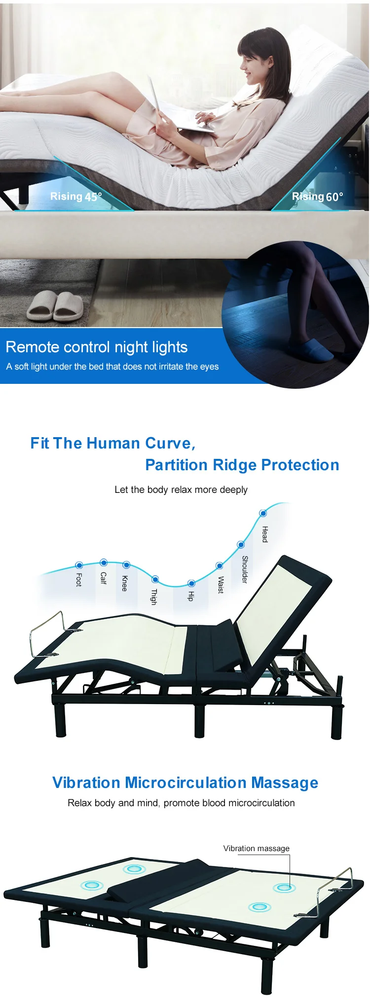 
luxury twin queen size mechanical electric bed lifting mechanism adjustable bed bases recliner 