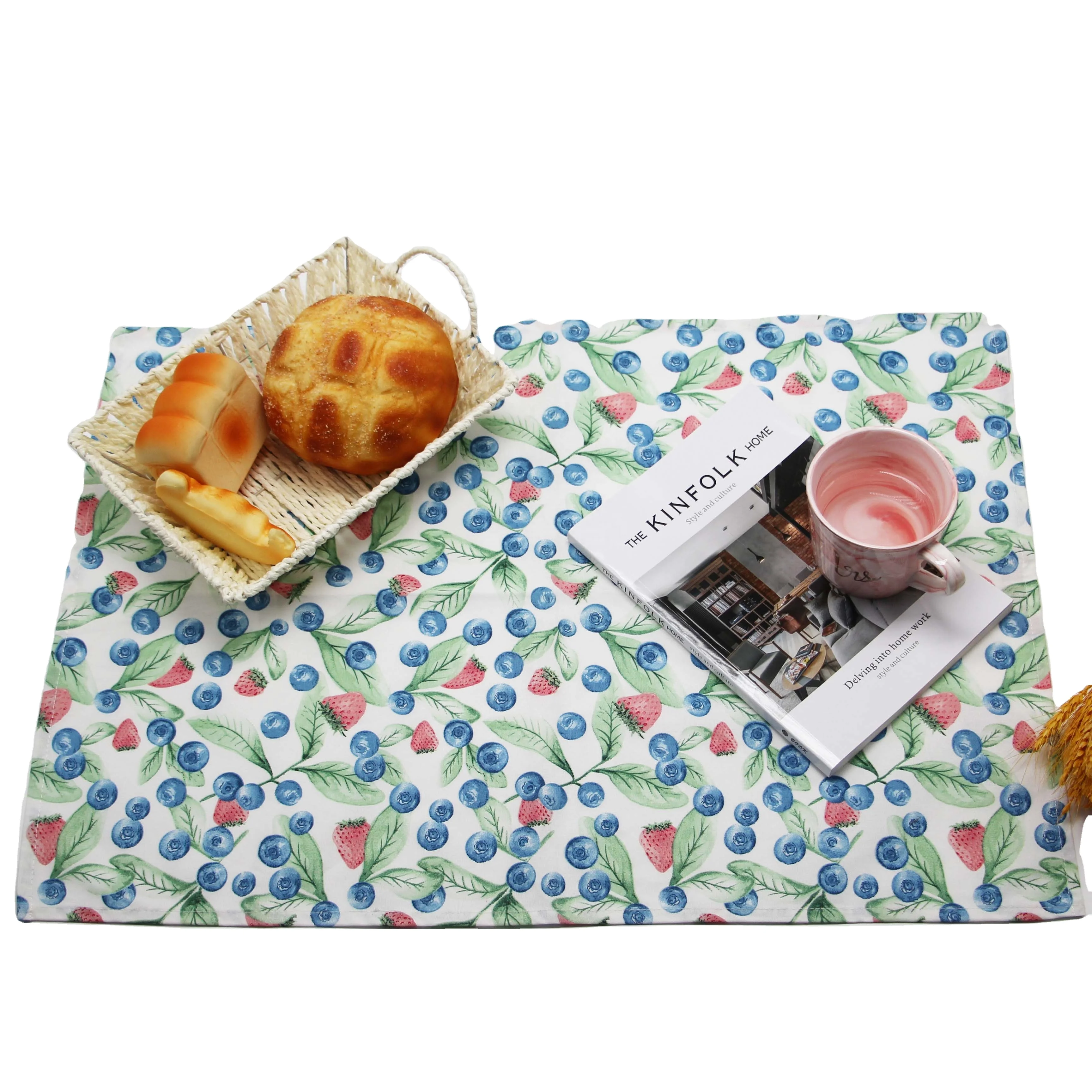 Beauty fruit blueberry printing custom printed linen cotton custom design towel kitchen tea towel