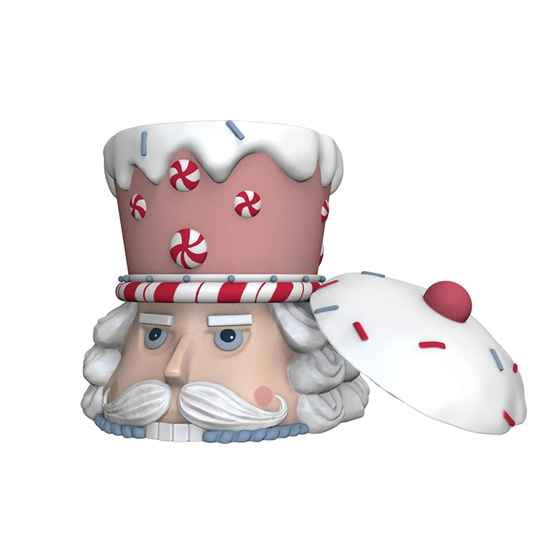 Custom holiday home decor vintage candy food storage container ceramic christmas pastel nutcracker head cookie jar