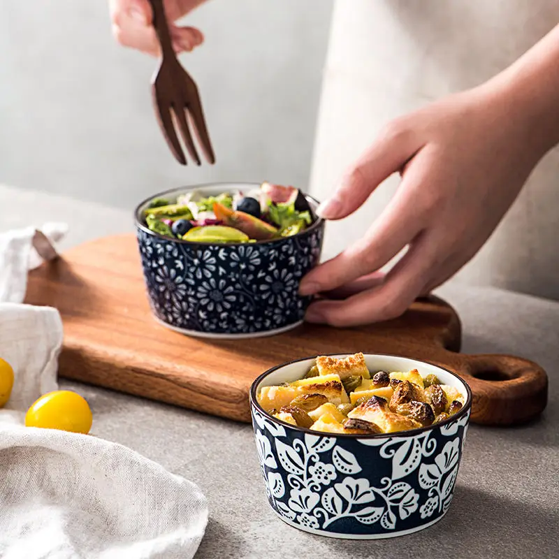 New Round Ceramic Baking Bowl Set Microwave-Safe and Heat-Resistant Bowling Ramekin Fruit Bowl for Food Preparation and Bakeware