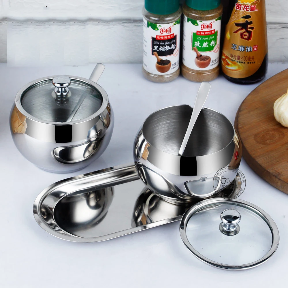 304 Stainless Steel Seasoning Box Set Kitchen Spice Jar Set With Spoon And Visible Lid