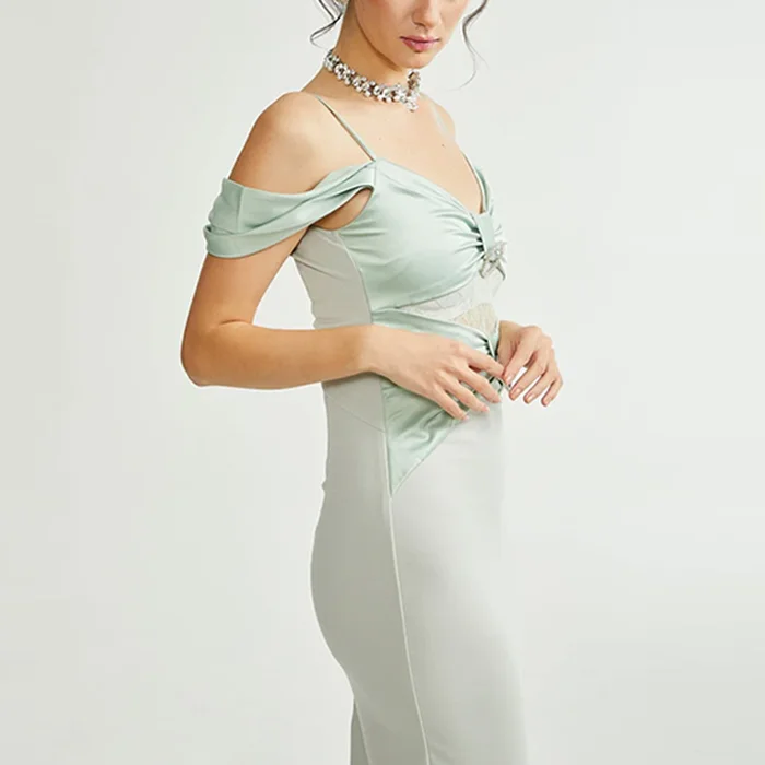 New Arrivals High Quality Fashion Female Elegant Evening Dresses Spaghetti Strap Hollow Out Sequin Circle Satin Party Dresses