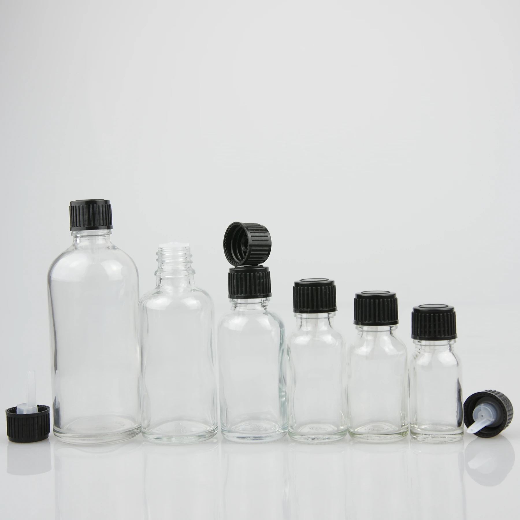 Non Spill 5ml 10ml 15ml 20ml 30ml 50ml 100ml Clear Blue Amber Green essential oil  bottle with 18/415 plastic screw cap