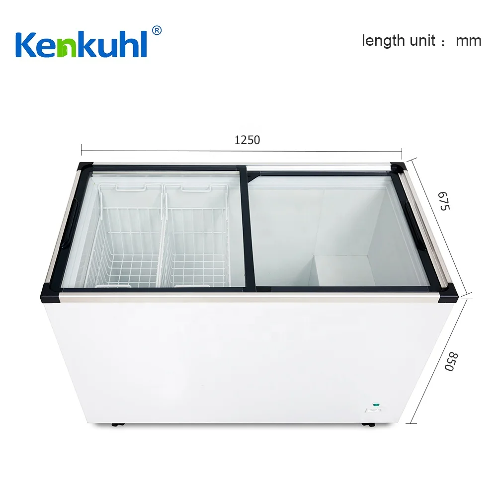 Kenkuhl Display Chest Freezer with Flat Glass Top Commercial Chest Freezer Glass Top Sliding