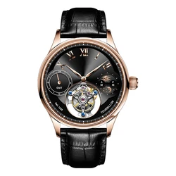 Negotiable price custom GMT sun-moon phase tourbillon movement business men mechanical wristwatch