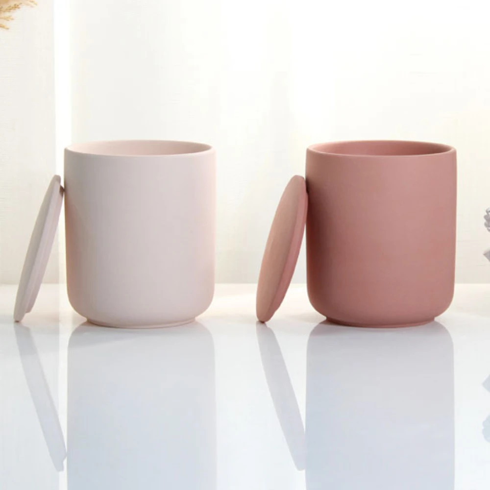 Cylinder Ceramics Candle Jar with Lid Tea Cup Candle Holder Scent for Candle Making Candy Storage Multi Candlestick Container