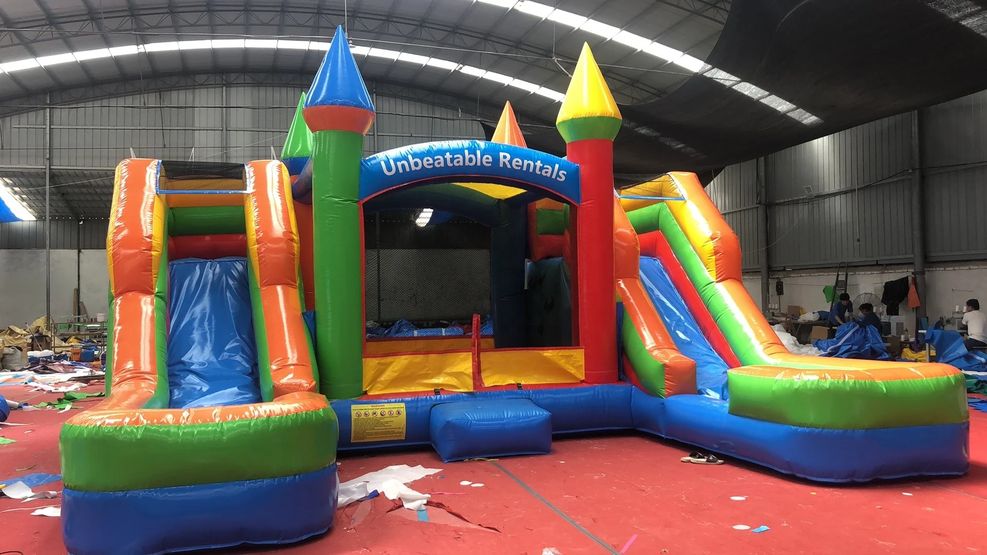 Commercial grade water slide inflatable bounce house with slide bouncy castle Double lane inflatable dry slide with mini castle