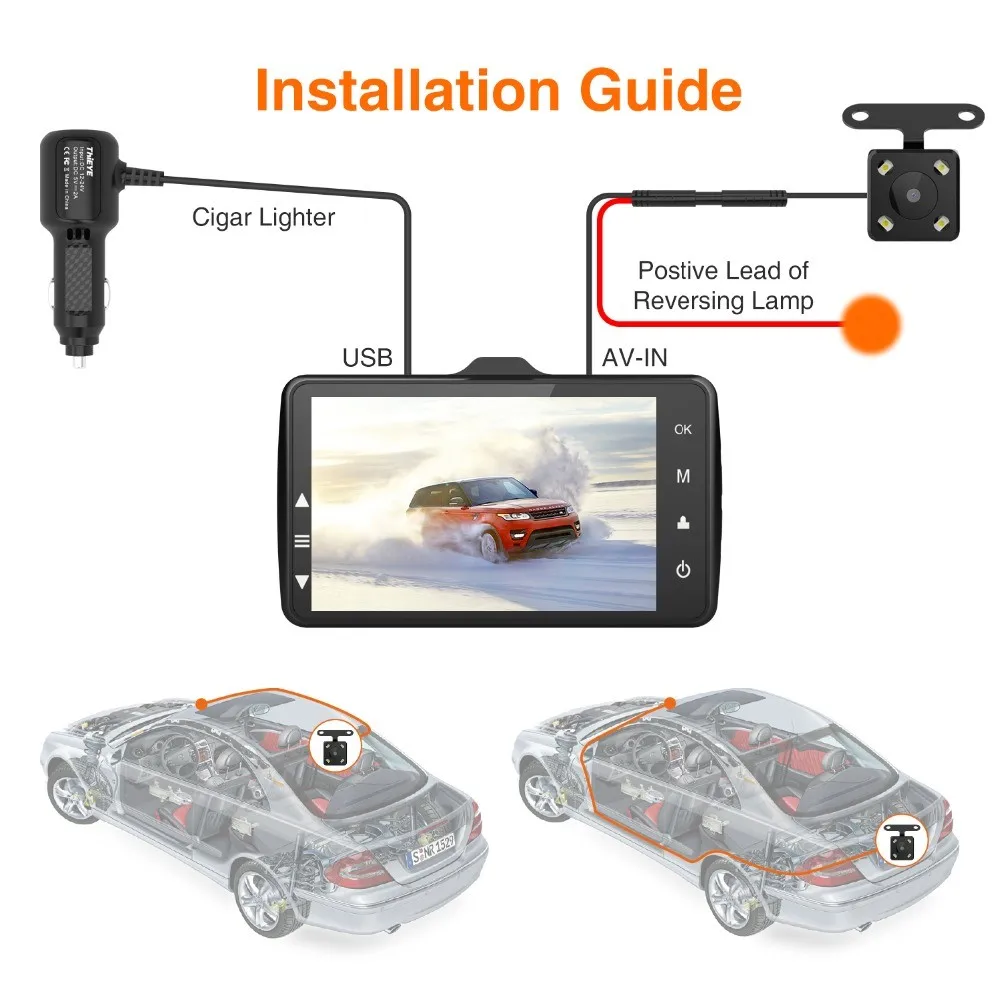 Car DVR with Motion Detection, Car Camera Real 1080P Full HD Front Camera Dual Lens Car Recorder Dash Cam