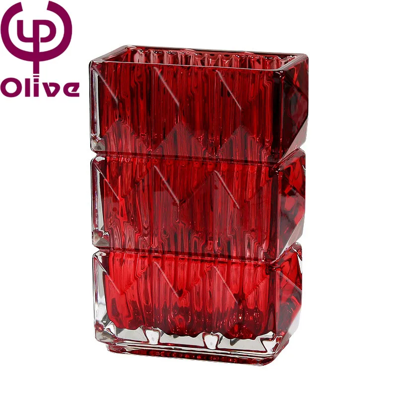 Thickened Murano glass vase 3d printed vase square finely engraved glass transparent water flower vase table home decoration