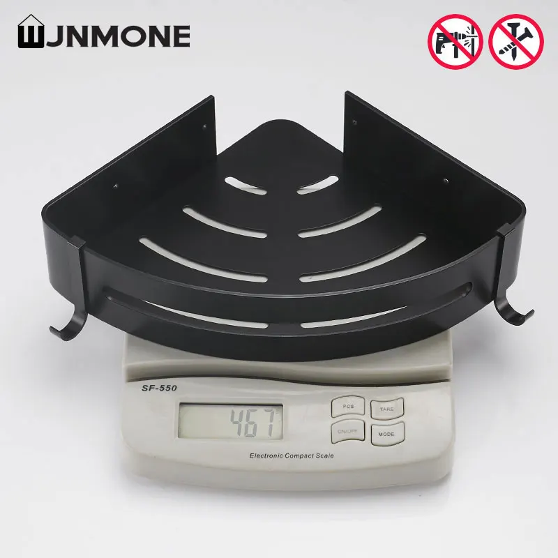 self- adhesive sticky shelf bathroom shelf no drilling,Rectangle Black bathroom wall shelf