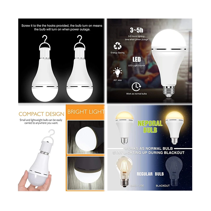 9 Watt Emergency Bulb Rechargeable Light B22 E27 Battery Operated LED Light Bulb For Home Outdoor