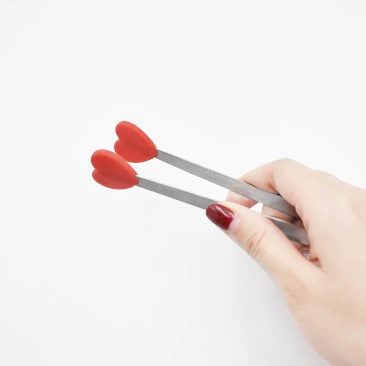 Creative heart-shaped silicone ice tongs non-slip stainless steel mini sugar tongs kitchen tools tong