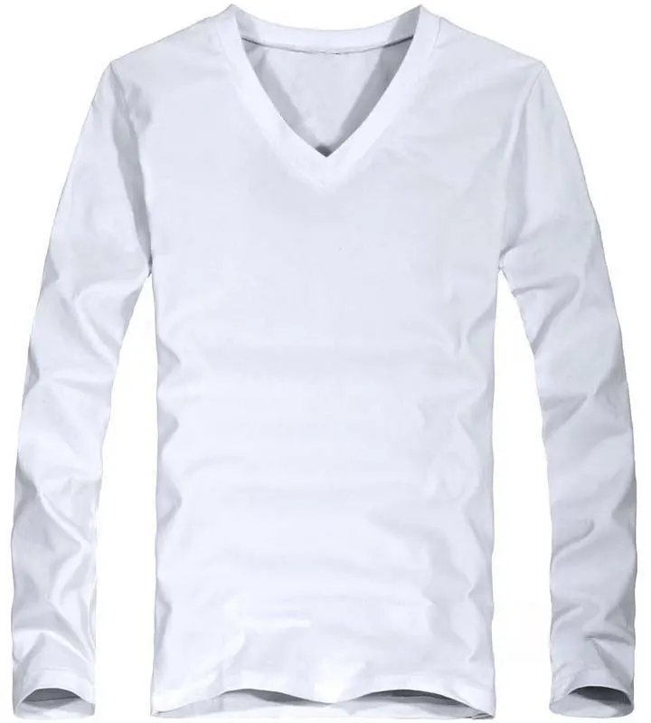 V-Neck Long Sleeve Men T Shirt Cotton T-Shirts Man Clothing TShirt Brand Tees Elastic Mens T-Shirt For Male