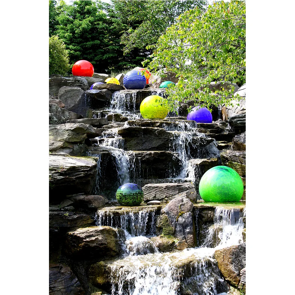 Handmade Modern Style Outdoor Garden Stake Colourful Blown Glass Float Ball Chihuly Style Indoor Murano Glass Hollow Ball