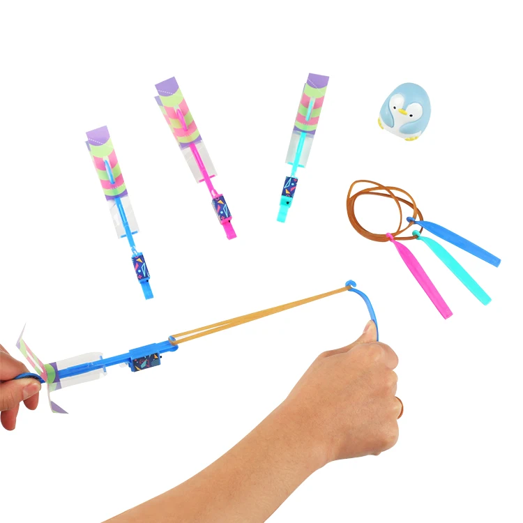  Best selling flying led spinning light up toys elastic powered toy set for