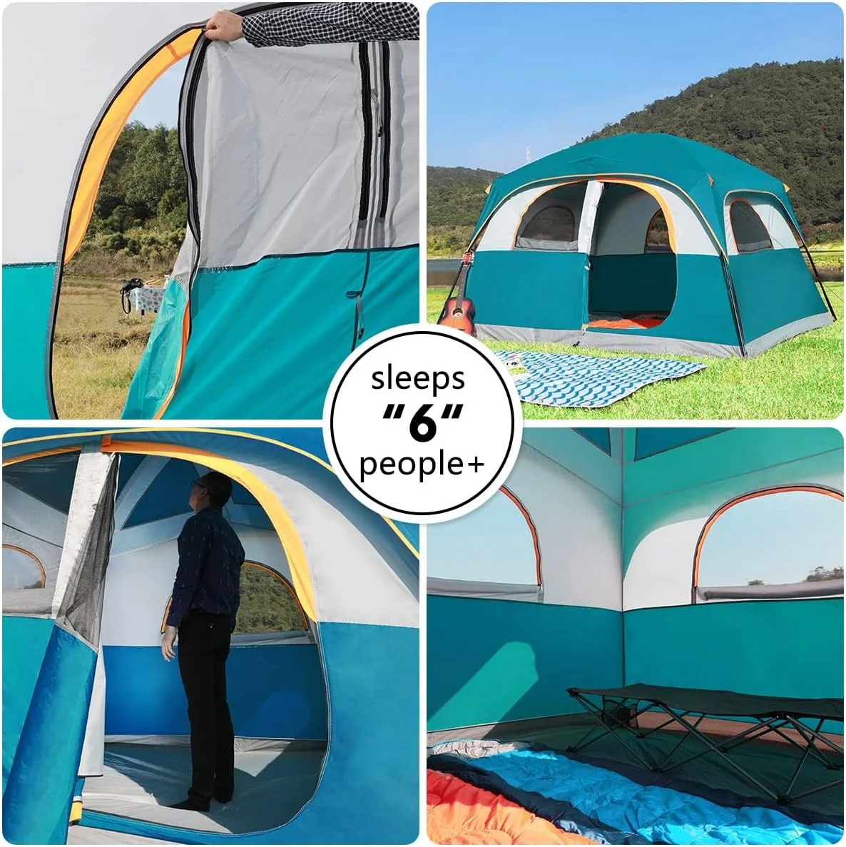 Glamping large space 6-8 Person Double-Deck outdoor tents Waterproof & Windproof Outdoor with Portable  for Camping Hiking
