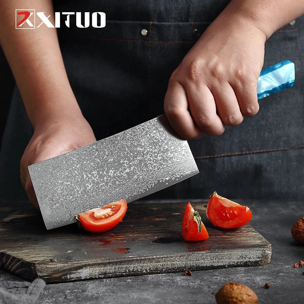 XITUO High Quality Santoku knife Japanese Damascus Steel Slaughter  Kitchen Chef knife Meat And Vegetable Cooking Knife