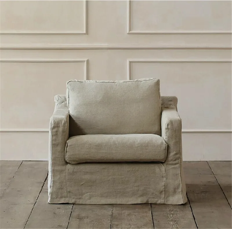 Wabi-sabi cotton hemp sofa living room home fabric three sofa can be dismantled and washed retro soft bag sofa customized