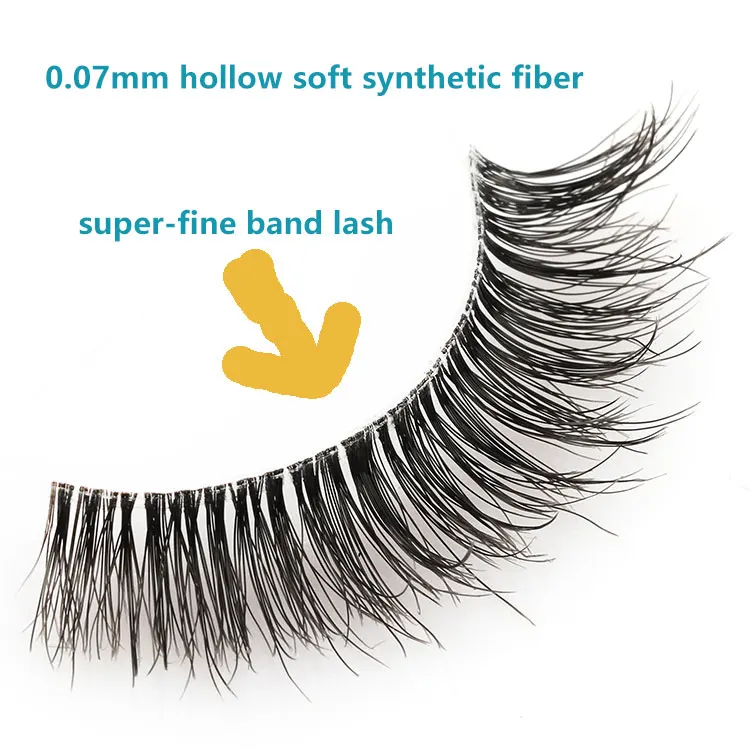 Private label 3d 0.07 hollow soft silk mink eyelash extensions Synthetic Fiber lash Superfine clear band faux mink eyelashes