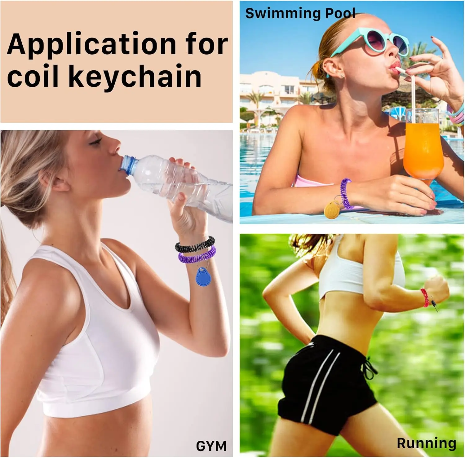 Plastic Wrist Coil Key Chain Spring Spiral Stretch Keychain  Line Ring elastic Spiral Bands for Fitness Gym Sports keys